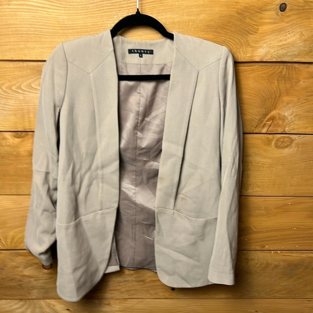 Theory Women Lanai Edition Stretch Virgin Wool Blend Blazer Beige US 2 Business‎